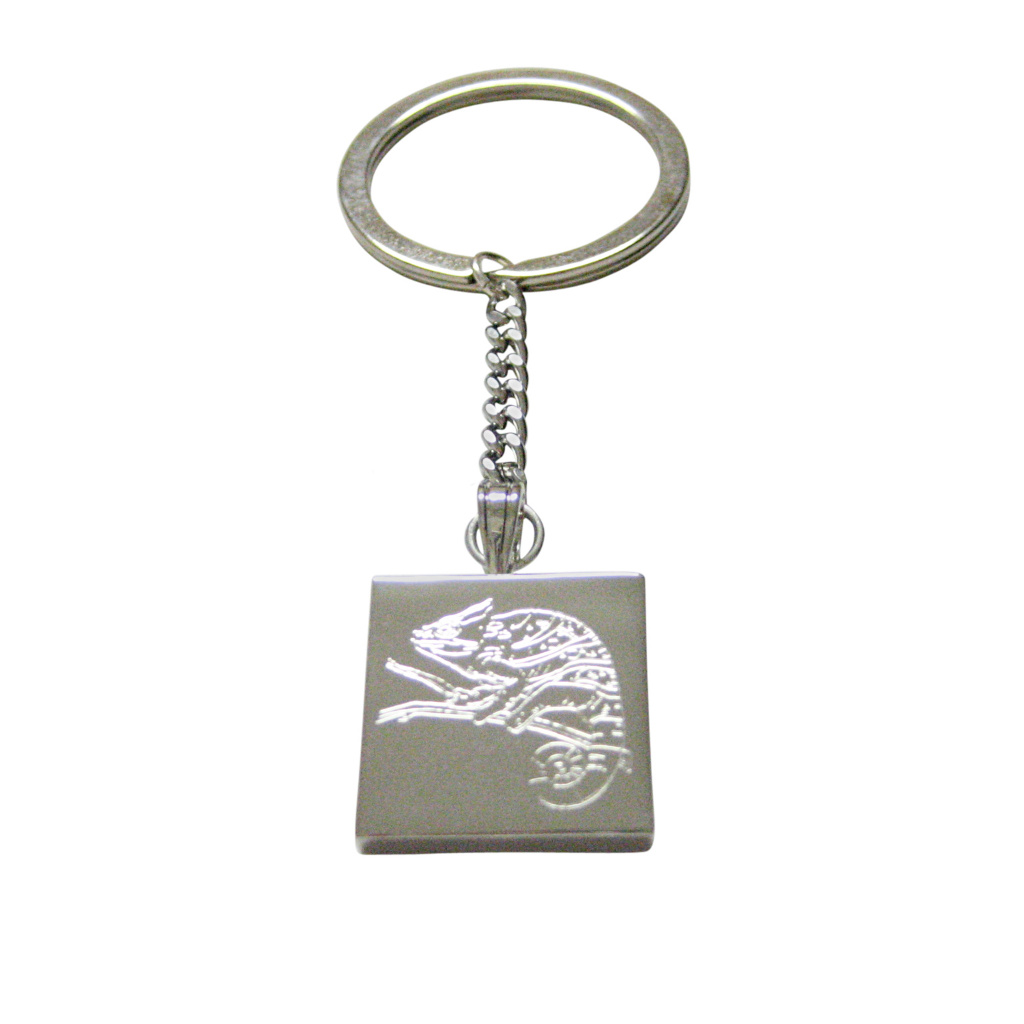 Silver Toned Etched Chameleon Keychain